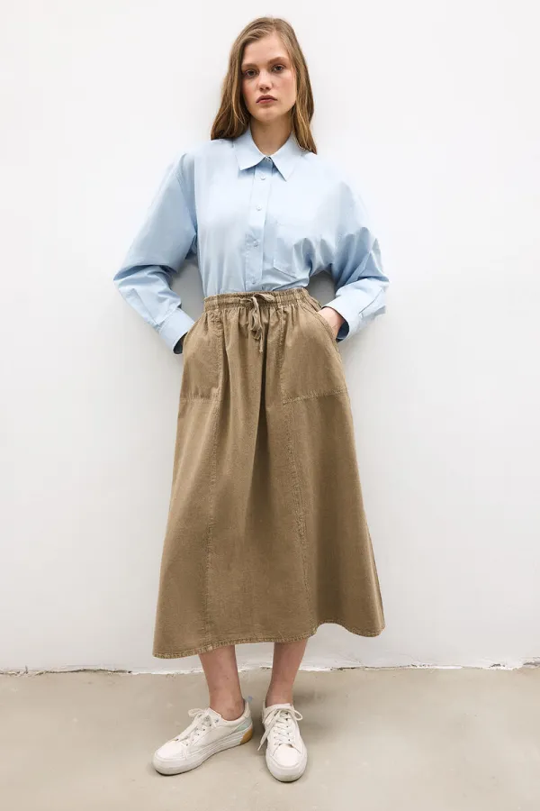 ELASTİK BEL CEPLİ ETEK