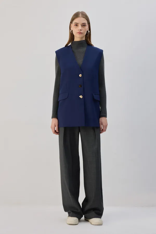 DÜĞME DETAYLI KREP YELEK