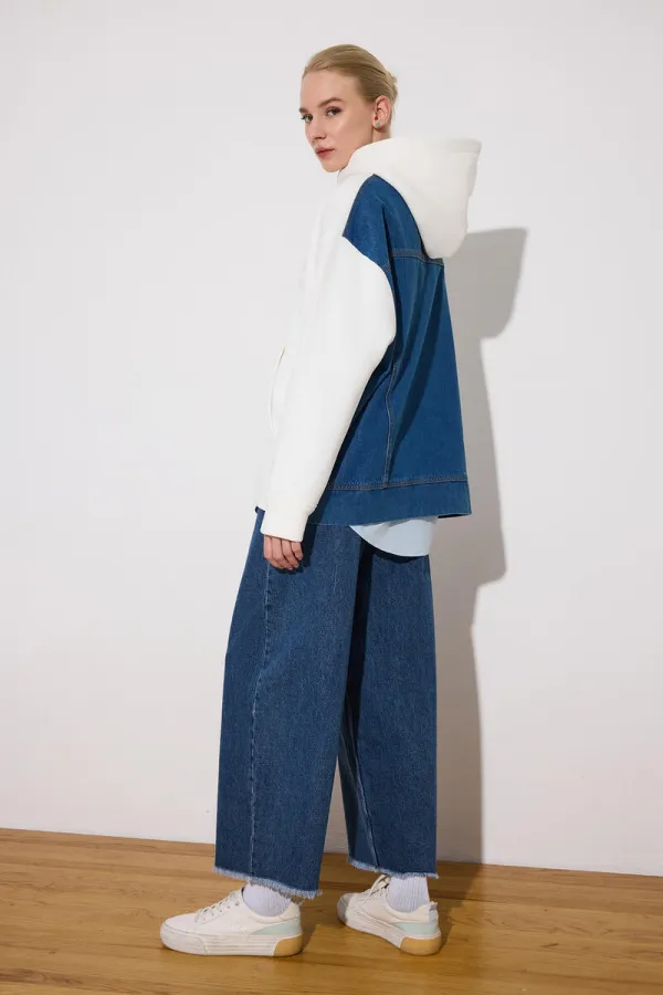 HOODED DENIM DETAILED TUNIC