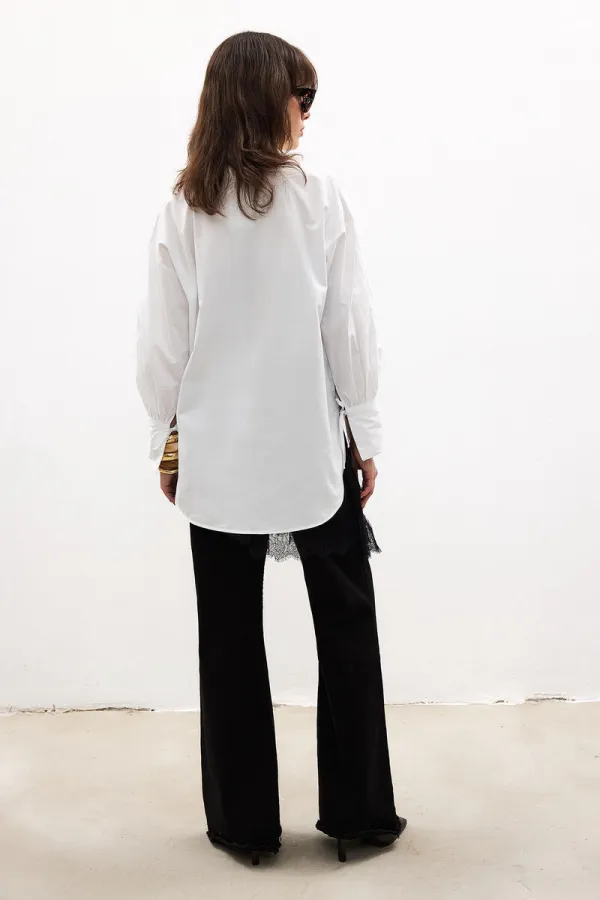 Tunique à col chemise et passepoil 100 % coton