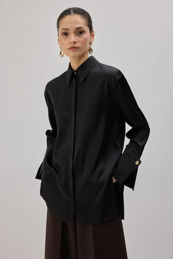 WIDE-CUFFS SATIN SHIRT