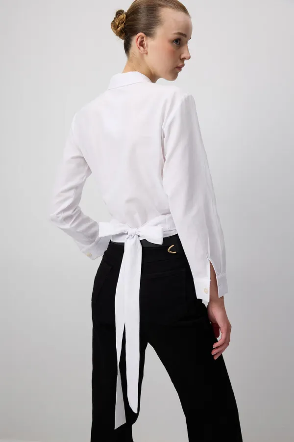 KUŞAKLI KISA POPLİN GÖMLEK