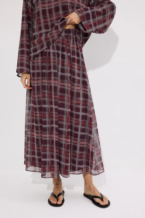 Ensemble 2 pièces en mousseline à carreaux avec col châle