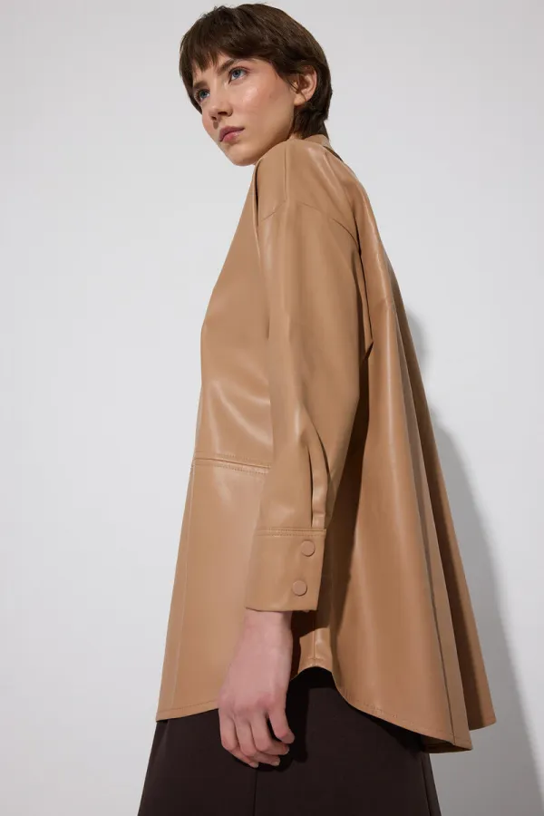 ÇITÇITLI VEGAN DERİ GÖMLEK