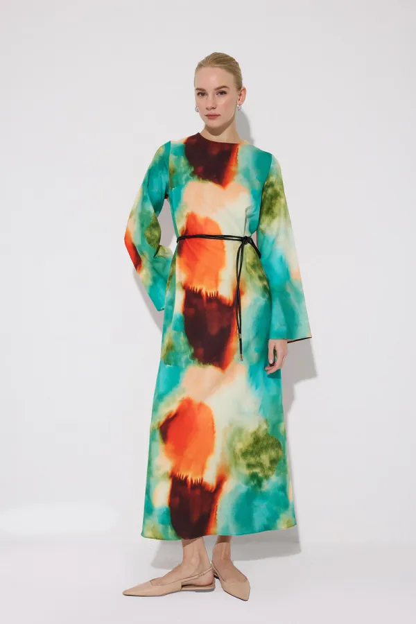 BATİK DESEN KREP ELBİSE