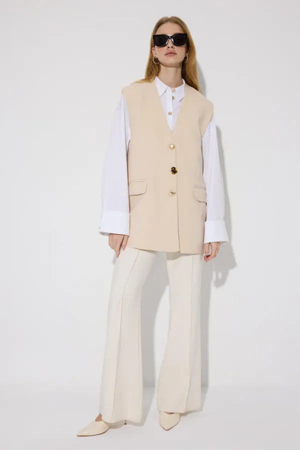 DÜĞME DETAYLI KREP YELEK