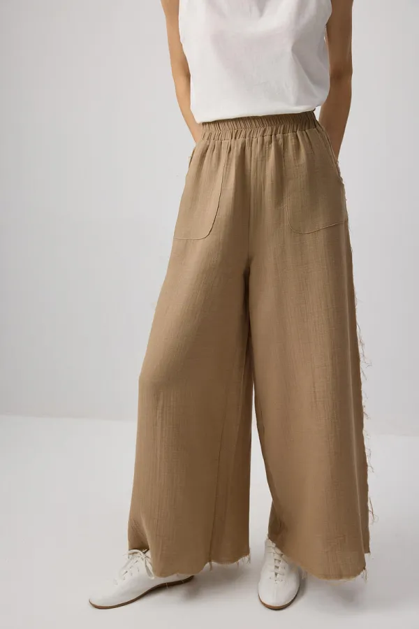 WIDE-LEG MUSLIN PANTS WITH POCKETS WIDE-LEG MUSLIN PANTS WITH POCKETS