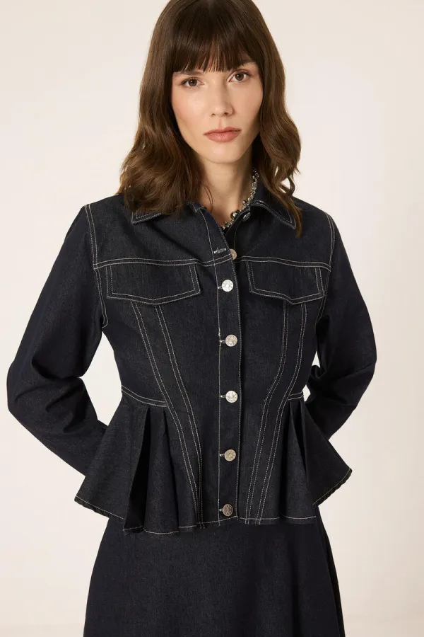 ENSEMBLE VESTE ET JUPE EN JEAN À PÉPLUME