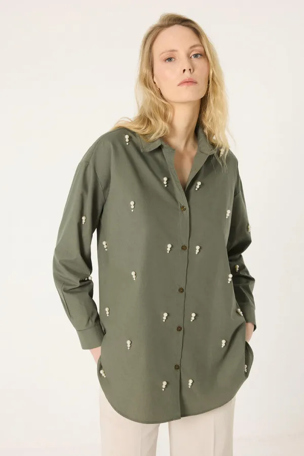 POPLIN SHIRT WITH PEARL DETAILS