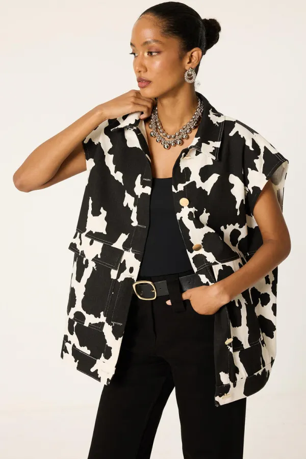 GILET EN GABARDINE À MOTIFS