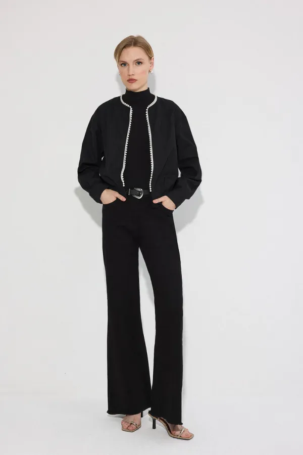 VESTE BOMBER EN LIN ORNÉE DE PERLES