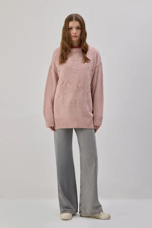 KNITTED TUNIC WITH FLOWER EMBROIDERY