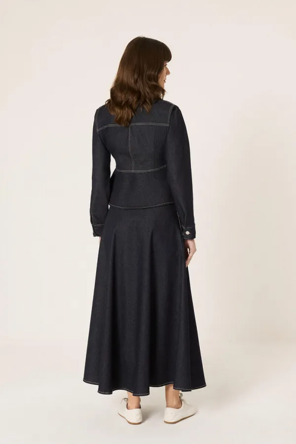 ENSEMBLE VESTE ET JUPE EN JEAN À PÉPLUME