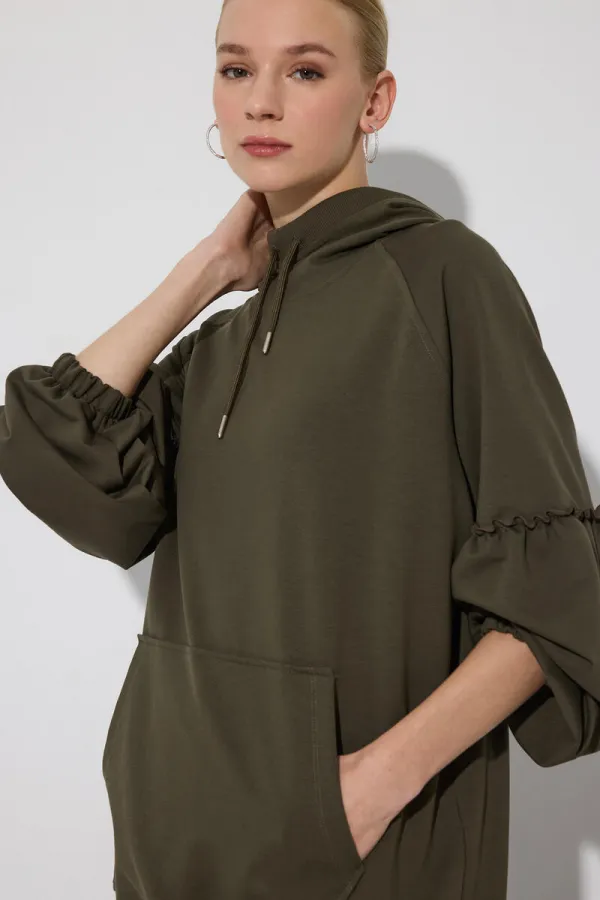 Balloon Sleeve Hooded Sweatshirt
