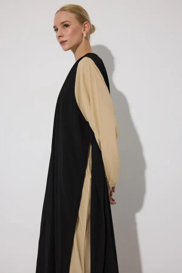 ROBE EN VISCOSE DE COULEURS CONTRASTÉES