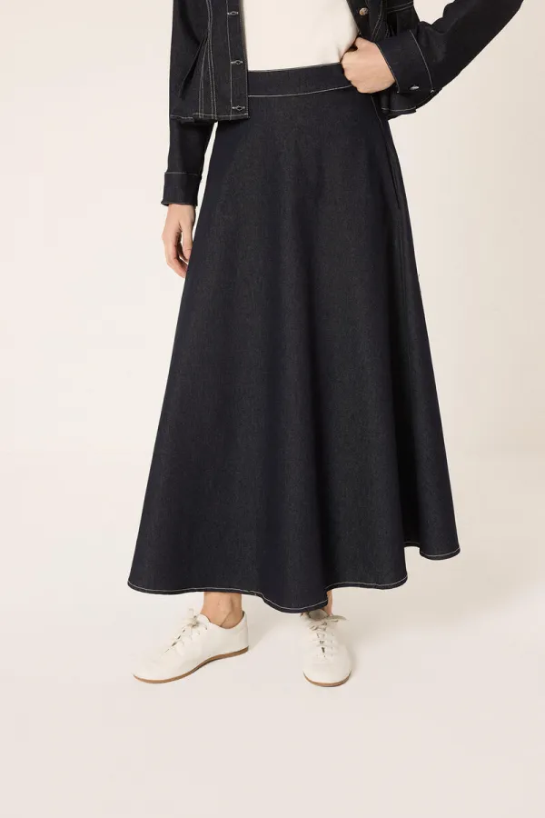 ENSEMBLE VESTE ET JUPE EN JEAN À PÉPLUME