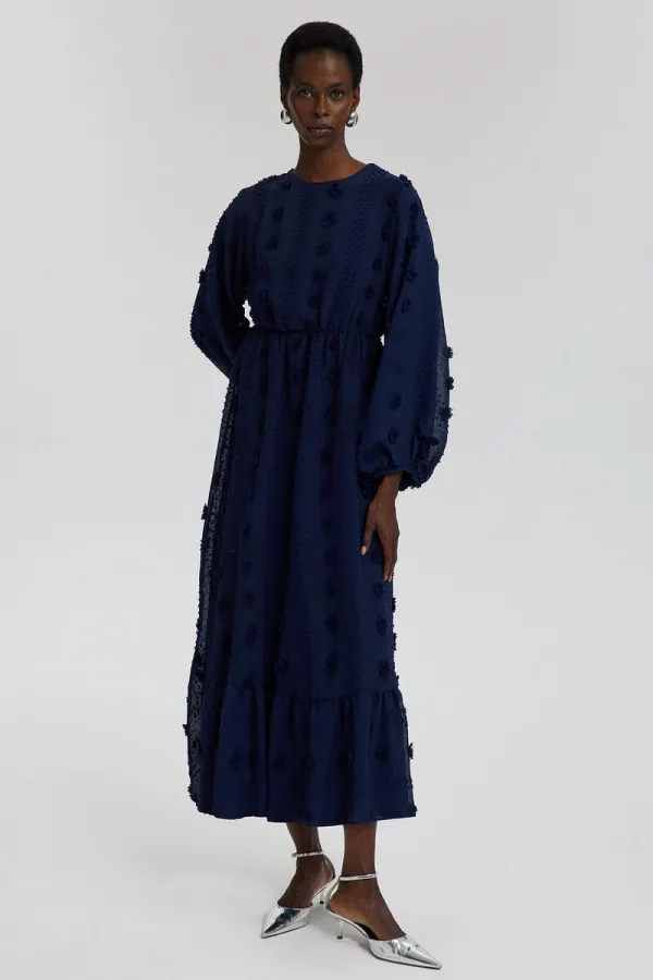 CHIFFON DRESS WITH GATHERED WAIST