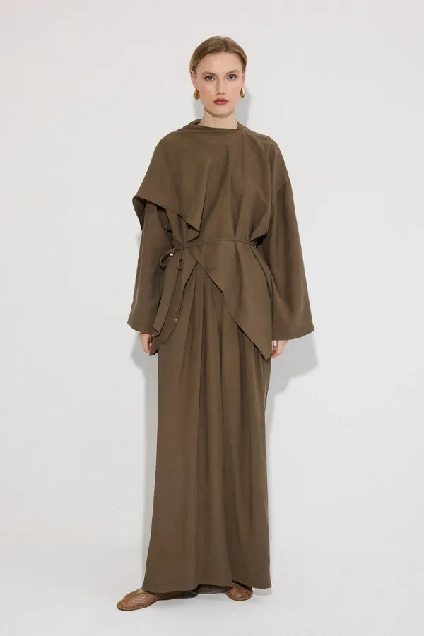 Shawl Collar Tunic and Trousers 2-Piece Set