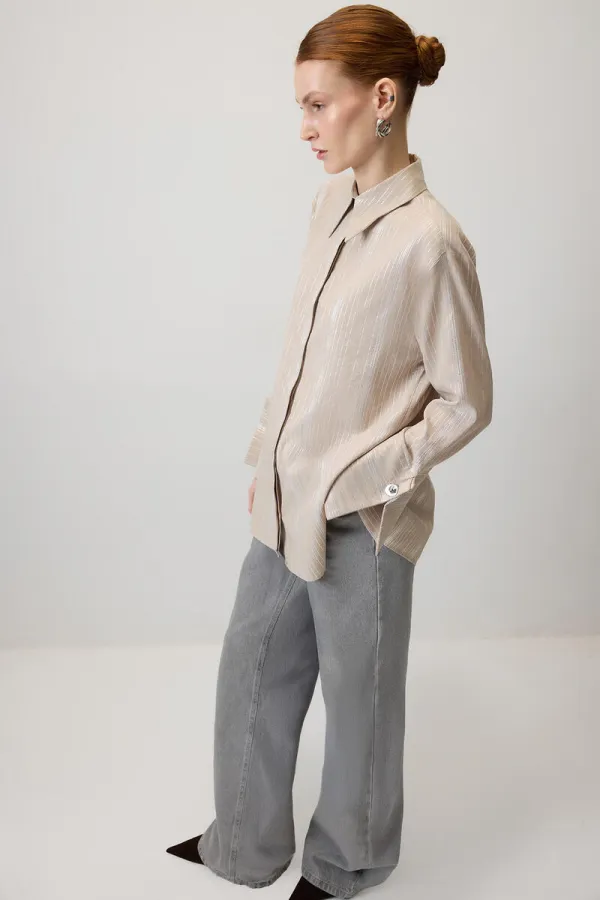 GLITTER STRIPED VISCOSE SHIRT GLITTER STRIPED VISCOSE SHIRT