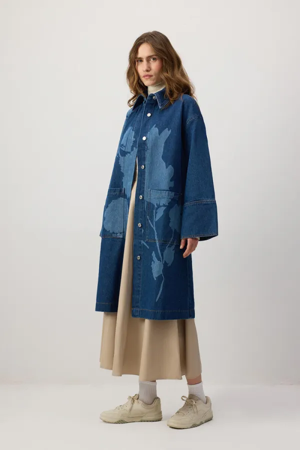 ÇİÇEK DESENLİ DENİM CEKET