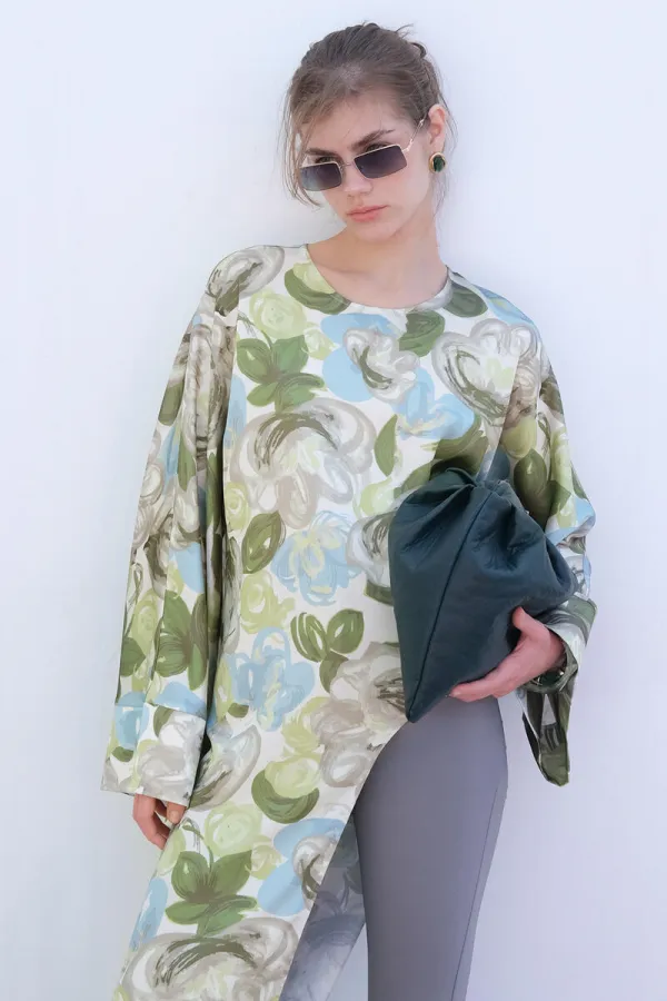 LONG SATIN TUNIC WITH FRONT SLIT