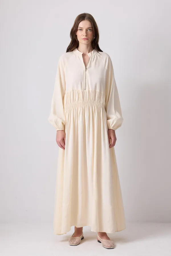 BELİ BÜZGÜLÜ OVERSIZE ELBİSE