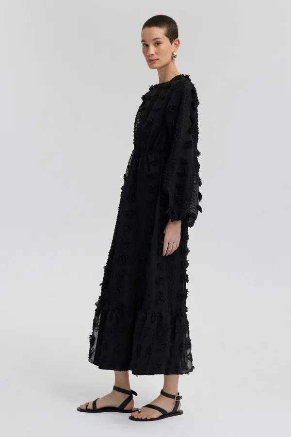 CHIFFON DRESS WITH GATHERED WAIST
