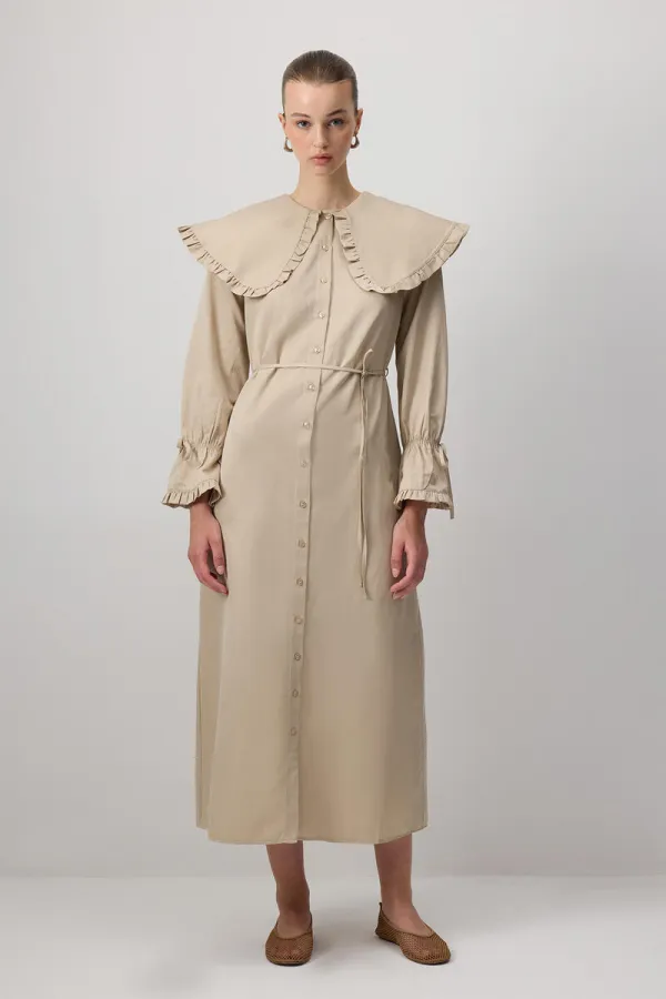 RUFFLED WIDE COLLAR SHIRT DRESS RUFFLED WIDE COLLAR SHIRT DRESS