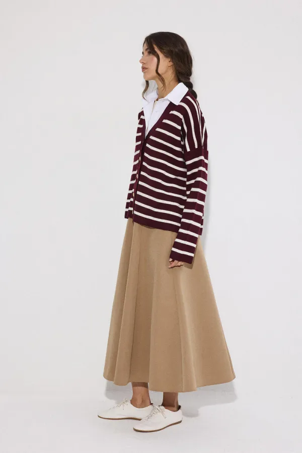 GÖMLEK DETAYLI ÇİZGİLİ TRİKO HIRKA