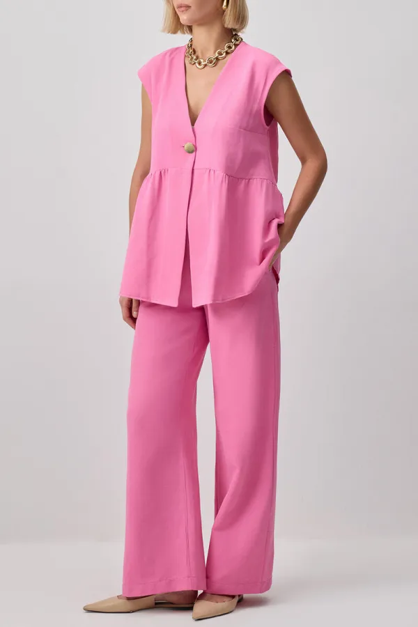 LINEN TEXTURED VEST AND TROUSER SET LINEN TEXTURED VEST AND TROUSER SET