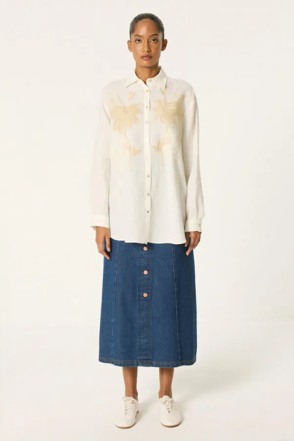 EMBROIDERED OVERSIZE LINEN SHIRT