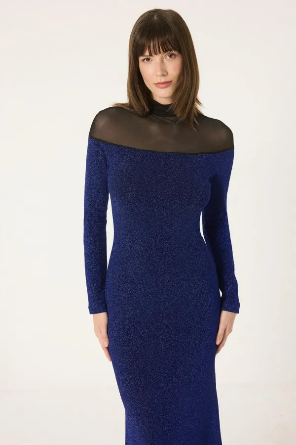 SİM DETAYLI UZUN KOLLU ELBİSE