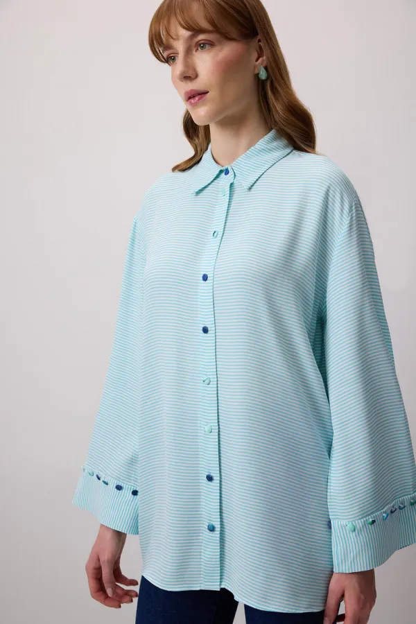BUTTON DETAIL STRIPED POPLIN SHIRT BUTTON DETAIL STRIPED POPLIN SHIRT