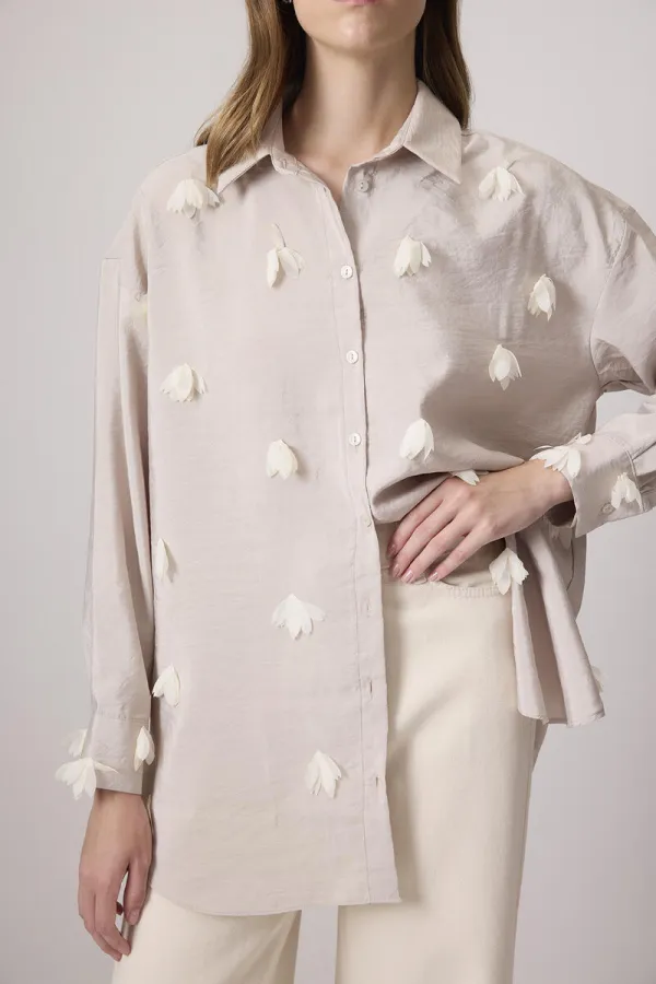TULLE SHIRT WITH FLOWER EMBROIDERY