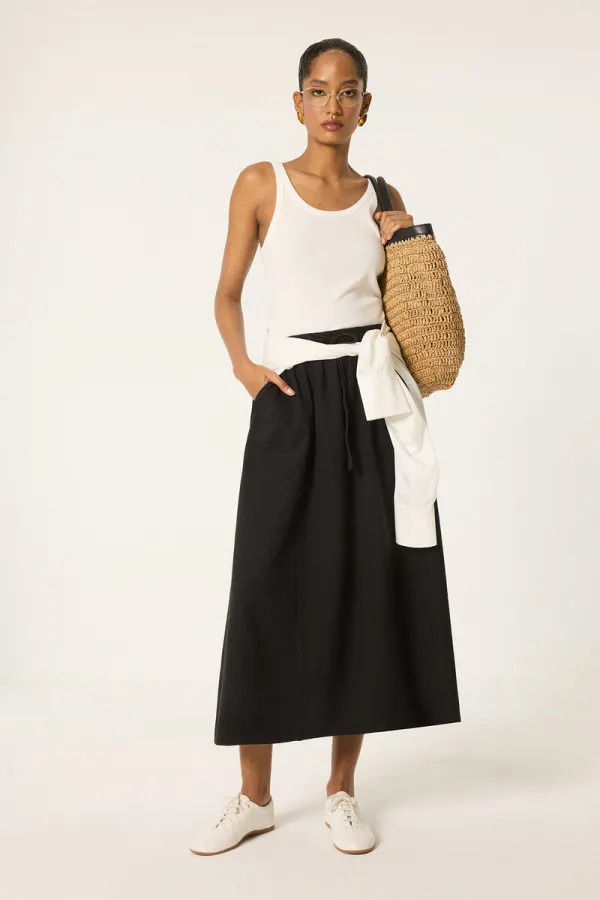 ELASTIC WAIST SKIRT WITH POCKETS