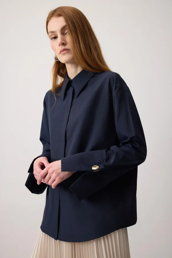 CHEMISE COURTE EN POPLIN À POIGNETS LARGES CHEMISE COURTE EN POPLIN À POIGNETS LARGES