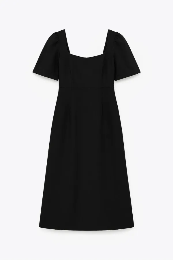 OMUZ BÜZGÜLÜ KISA KOLLU ELBİSE