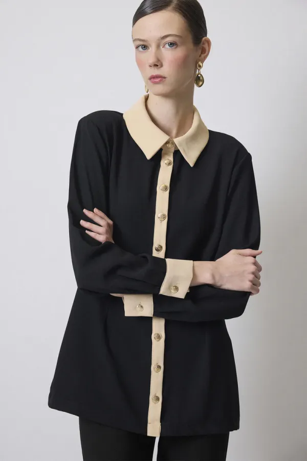 GOLD BUTTONED CREPE SHIRT