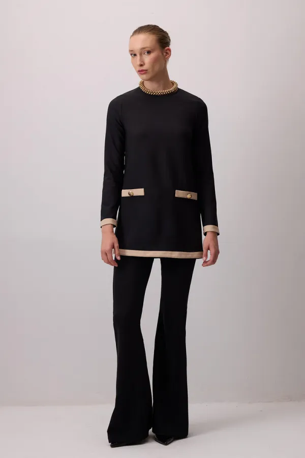 CONTRASTING COLORED CREPE TUNIC