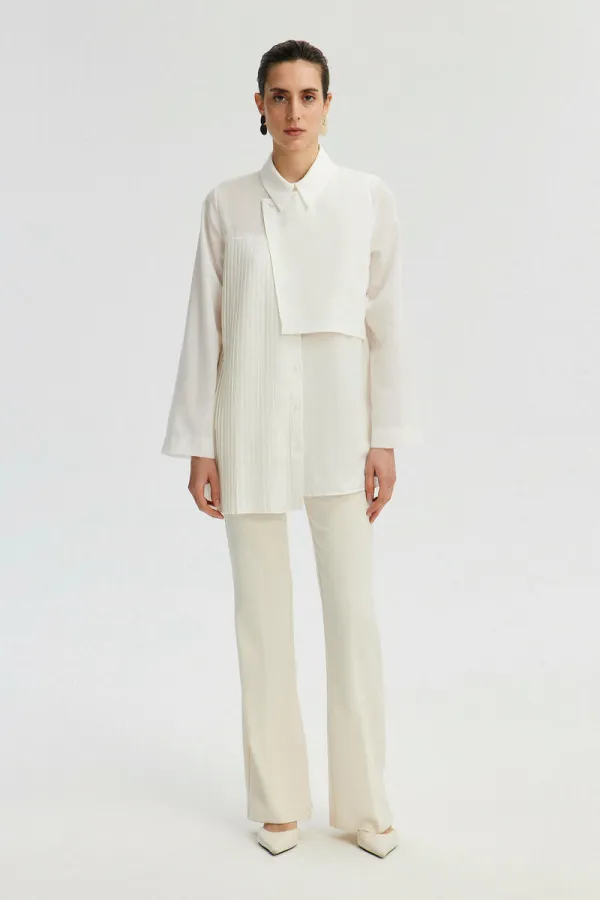 ASYMMETRICAL SHIRT WITH PLEATED DETAILS