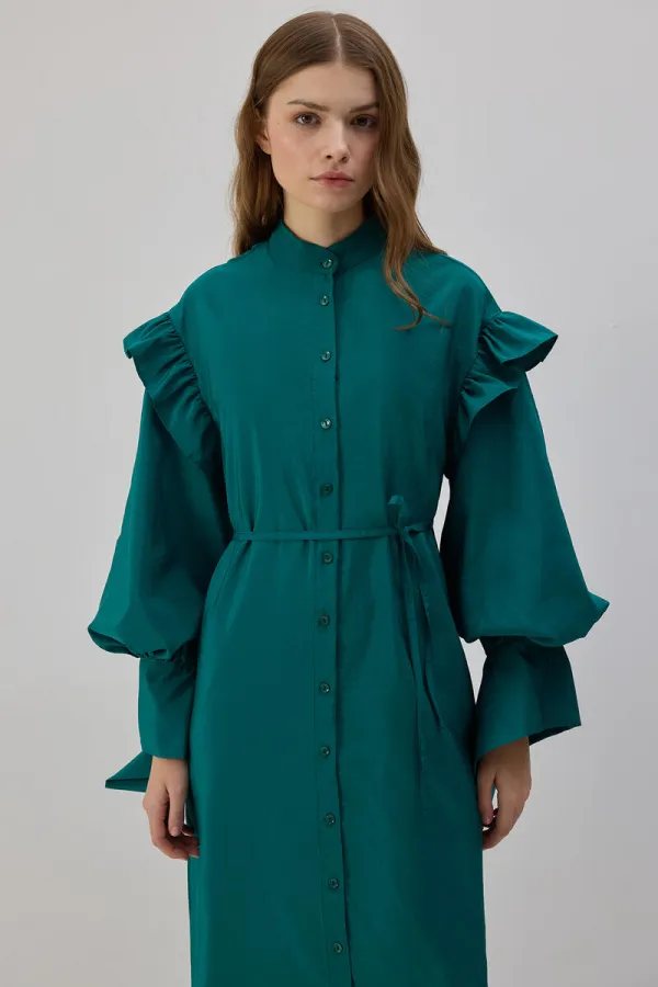 RUFFLED CUPRA DRESS