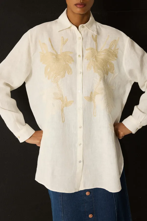 EMBROIDERED OVERSIZE LINEN SHIRT