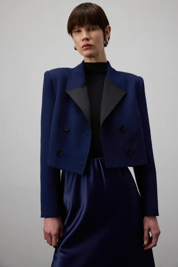 SHORT BLAZER JACKET WITH SATIN COLLAR