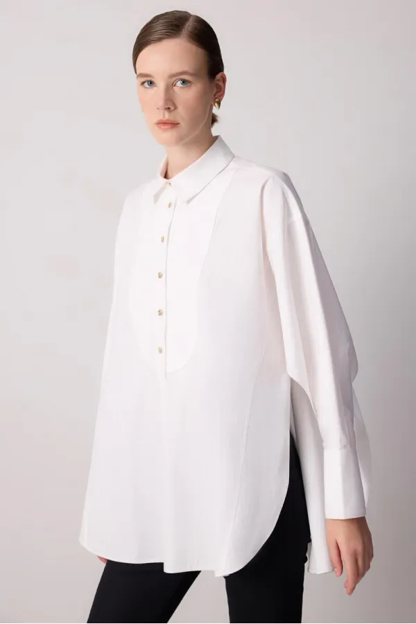 OVERSIZE POPLIN TUNIC WITH GOLD BUTTONS OVERSIZE POPLIN TUNIC WITH GOLD BUTTONS