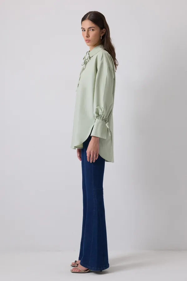 Tunique à col chemise et passepoil 100 % coton