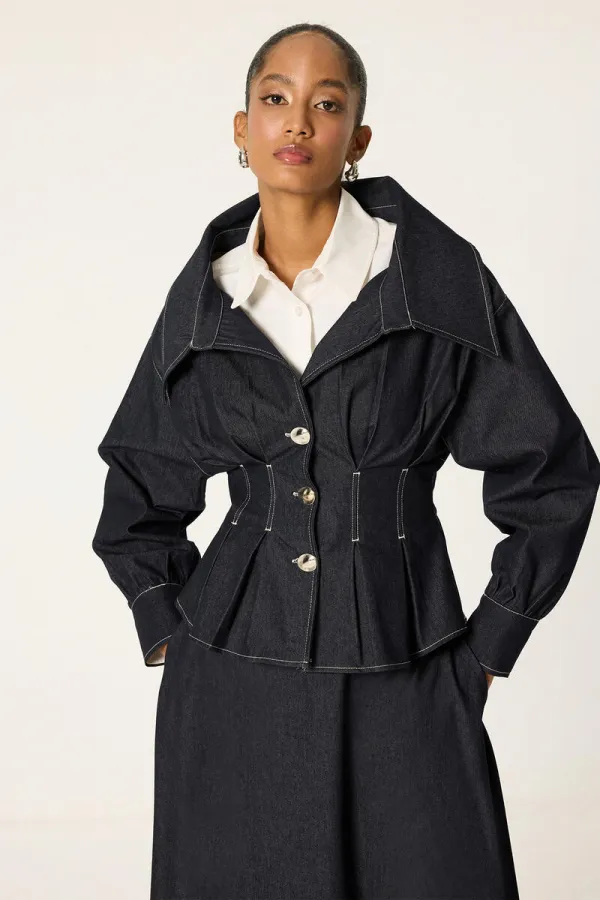 DENİM PİLELİ CEKET ETEK TAKIM