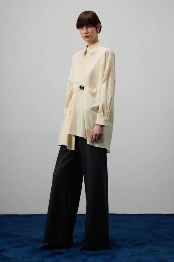 PLEATED ASYMMETRICAL POPLIN SHIRT