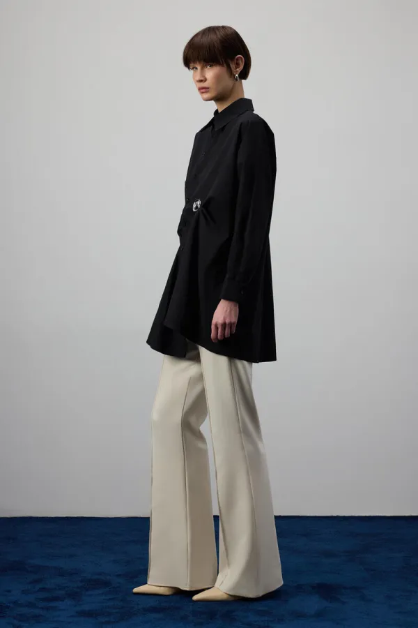 PLEATED ASYMMETRICAL POPLIN SHIRT