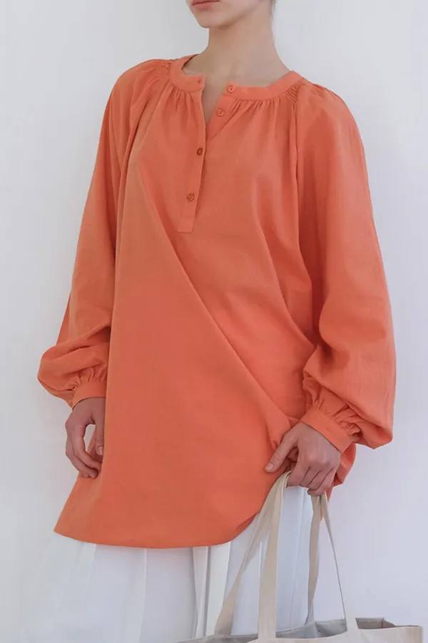 100% COTTON GATHERED COLLAR TUNIC