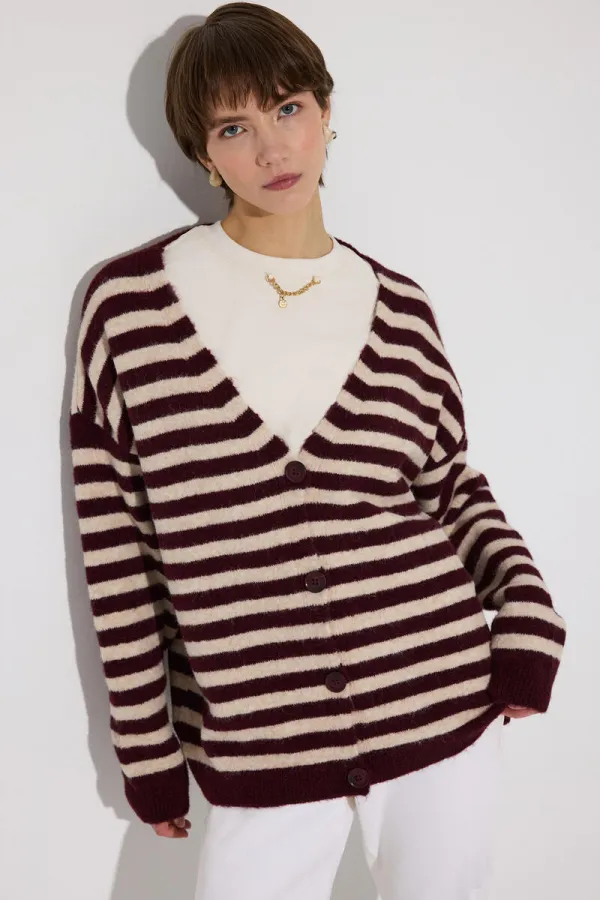 ÇİZGİLİ OVERSIZE TRİKO HIRKA